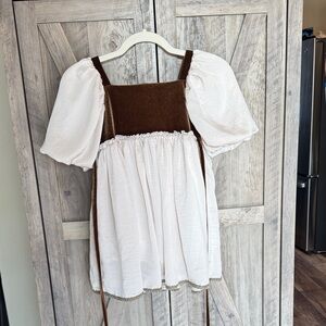 Girl August velvet detailed puff sleeve dress